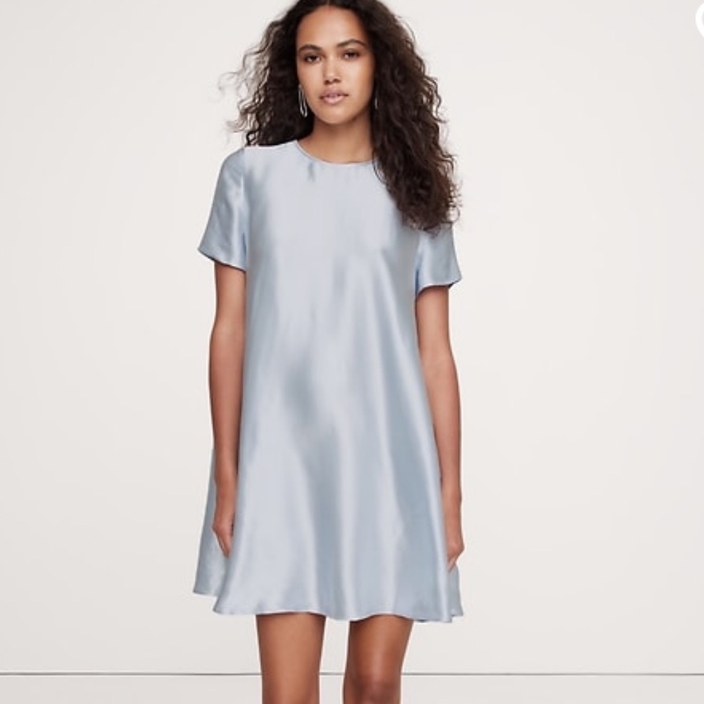 Banana Republic Blue Aurelia Satin Trapeze Mini Dress